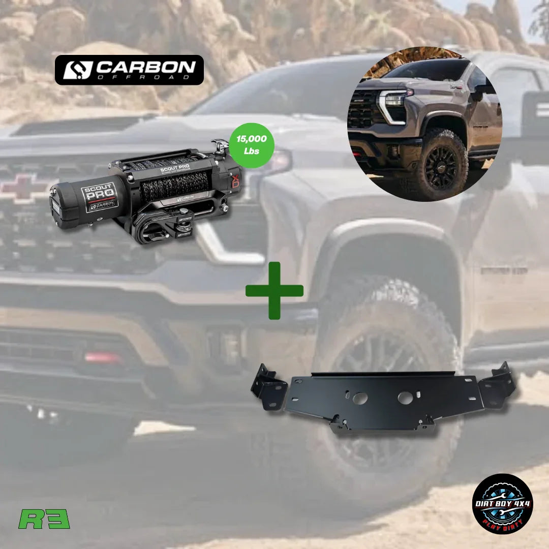 Hidden Winch Cradle & Carbon 15,000lb Scout Pro Winch | Chevy Silverado 2500HD (19-25)